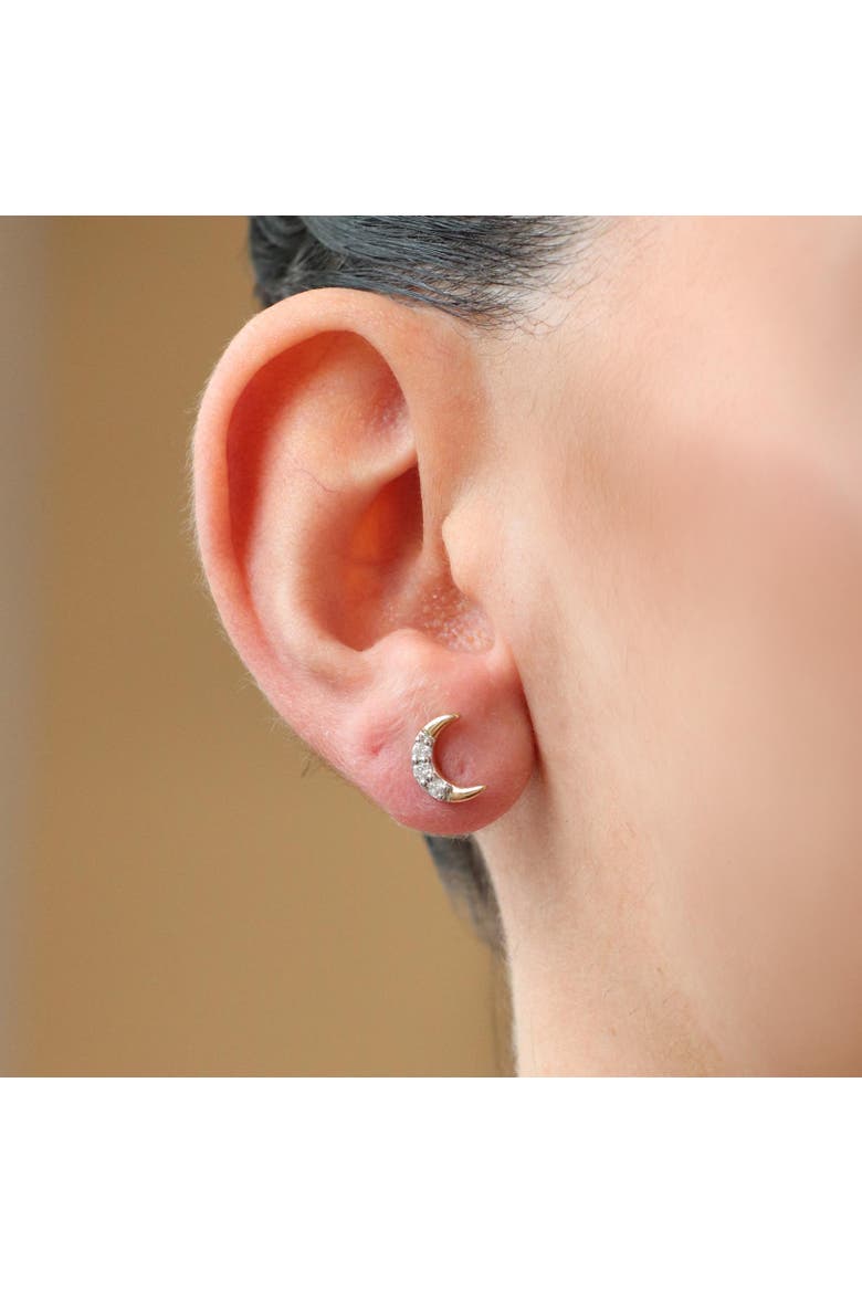 Diamond Crescent Moon Screw Back Stud Earrings, Alternate, color, Yellow Gold