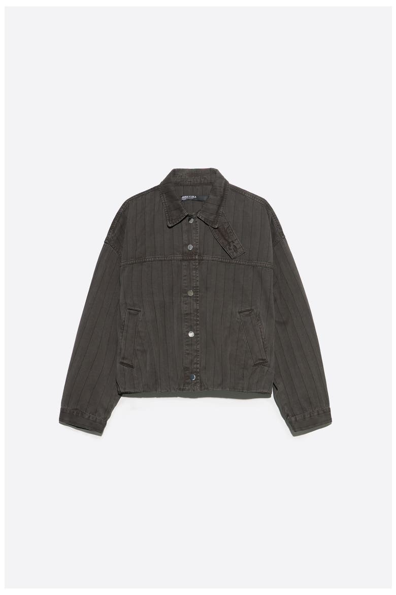 Striped Oversize Denim Jacket, Alternate, color, WASHED BROWN
