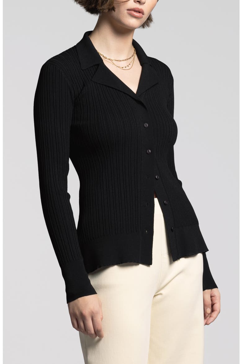 Allison Rib Button-Up Top, Alternate, color, BLACK