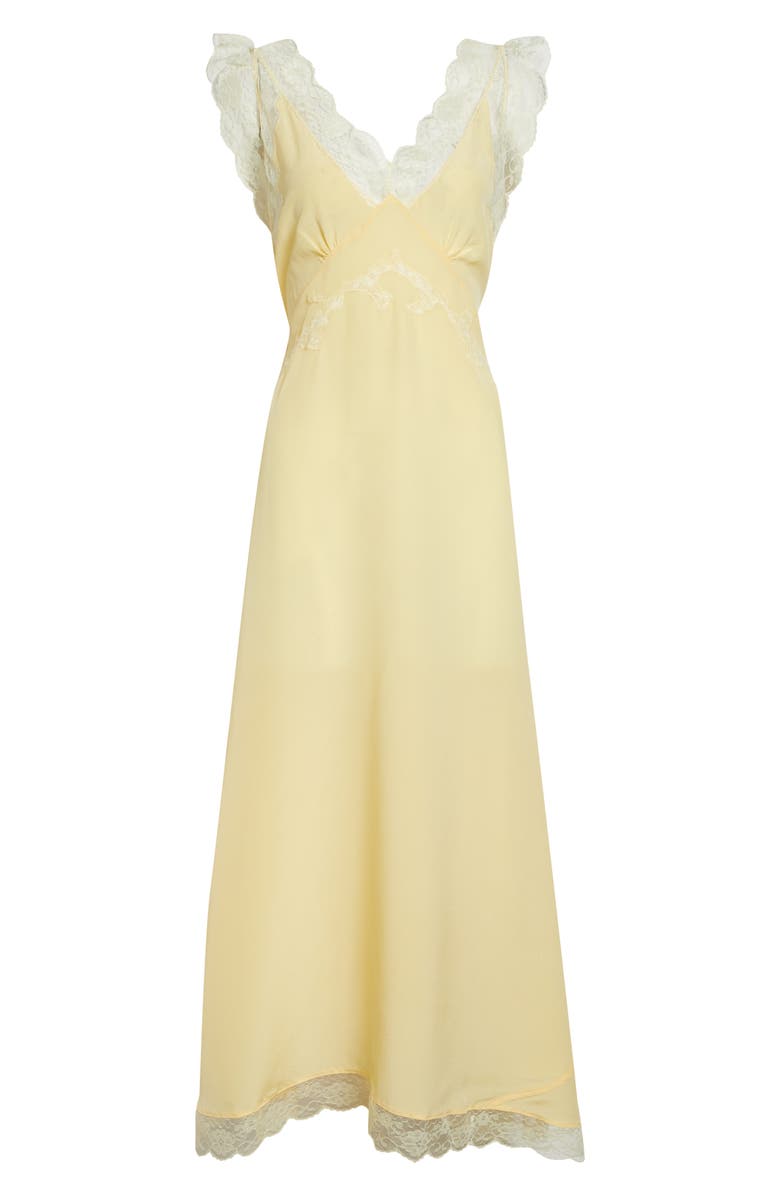 Tanner Fletcher Gender Inclusive Irene Lace Trim Silk Georgette Midi Dress, Main, color, Yellow