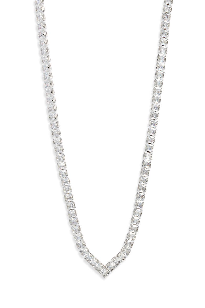 Chevron Cubic Zirconia Tennis Necklace, Main, color, CLEAR- SILVER