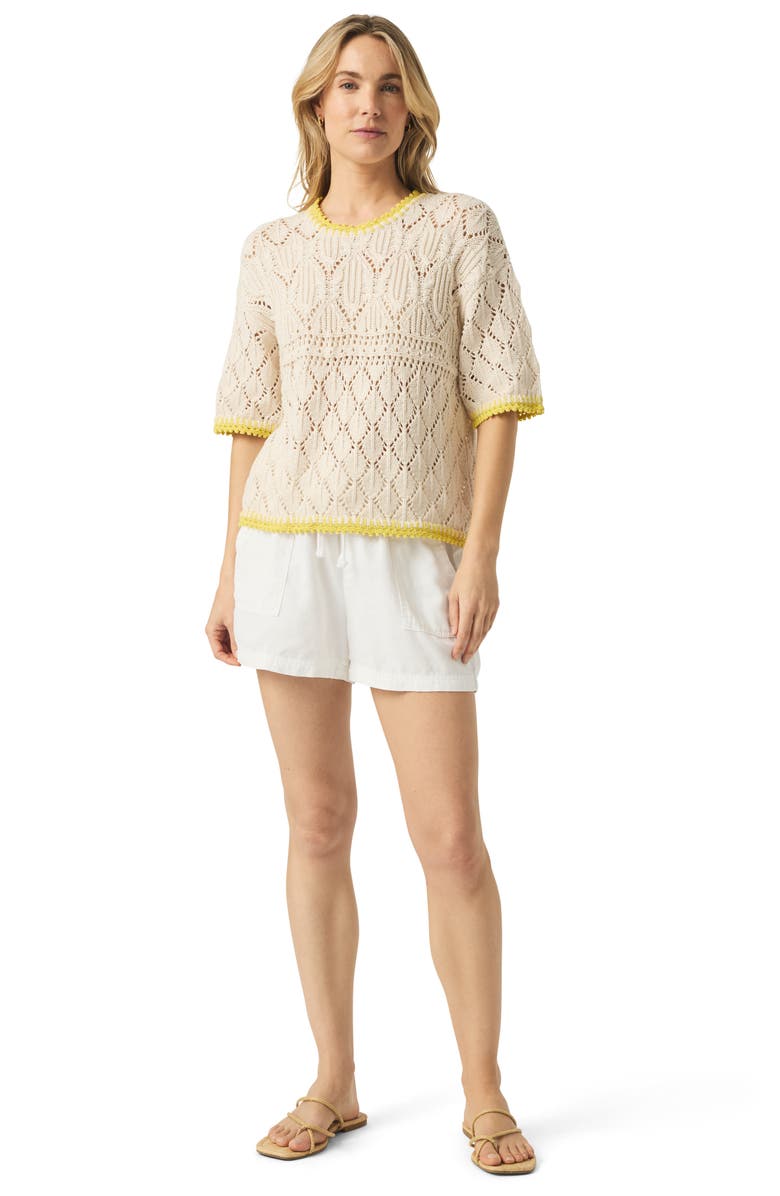 Splendid Keke Crochet Trim Pointelle Sweater, Alternate, color, Natural/ Buttercup