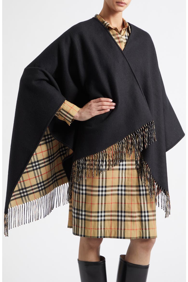 Reversible Wool Cape, Alternate, color, BLACK