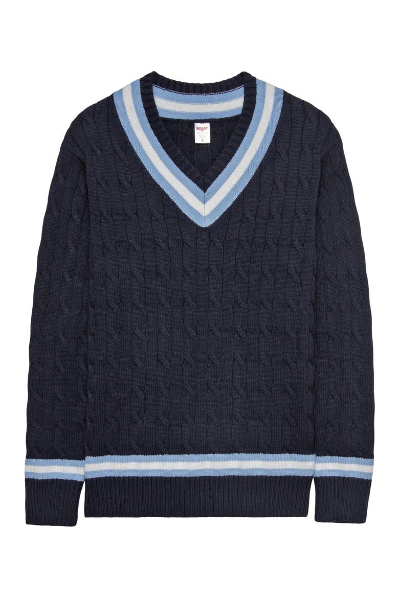 Cable-Knit Sweater, Main, color, Navy Light Blue