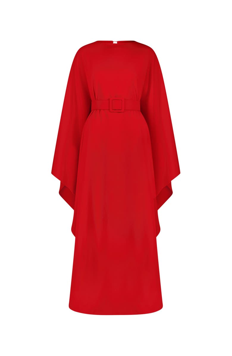 Mac Duggal Crepe Boat Neck Belt Detail Shawl Gown, Alternate, color, Cherry