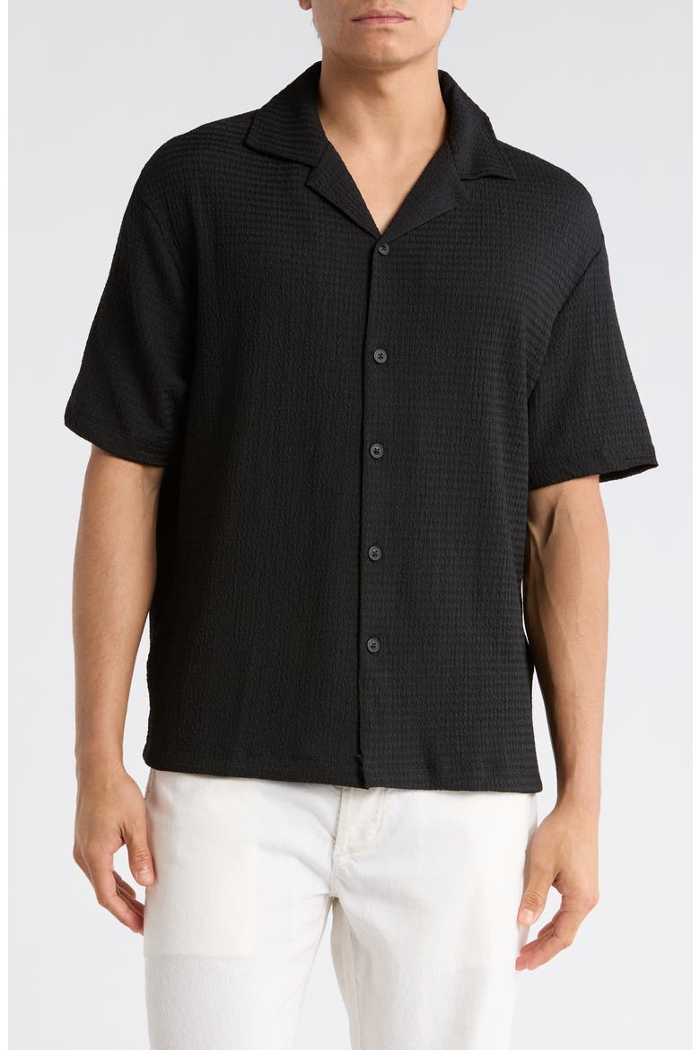 Texture Short Sleeve Button-Up Shirt, Main, color, BLACK