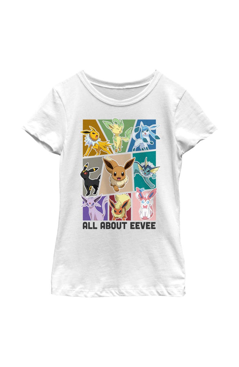 POKEMON Girl's Pokemon All About Eevee Eeveeloution Graphic T-Shirt, Main, color, White