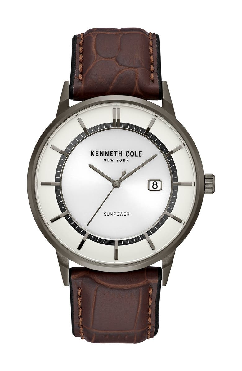 Kenneth Cole New York Men's Solar Leather Strap Watch, 42mm, Alternate, color,