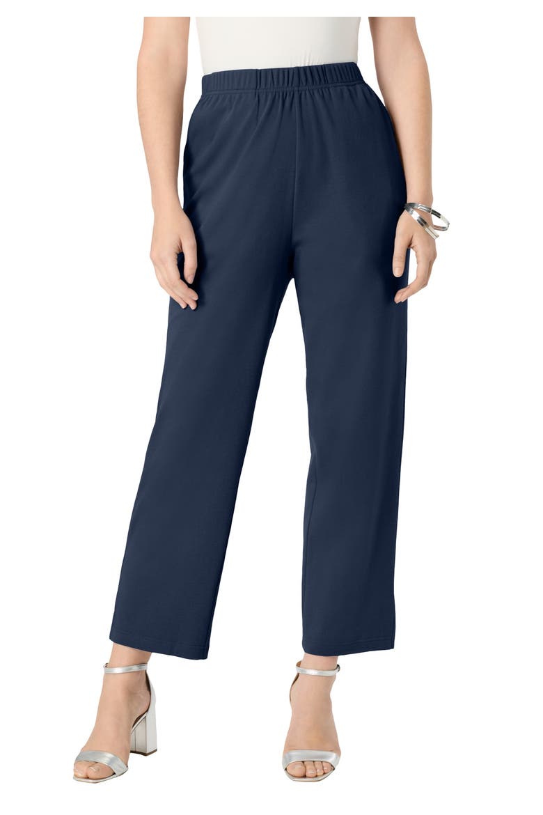 Soft Knit Straight Leg Capri Pant, Main, color, NAVY