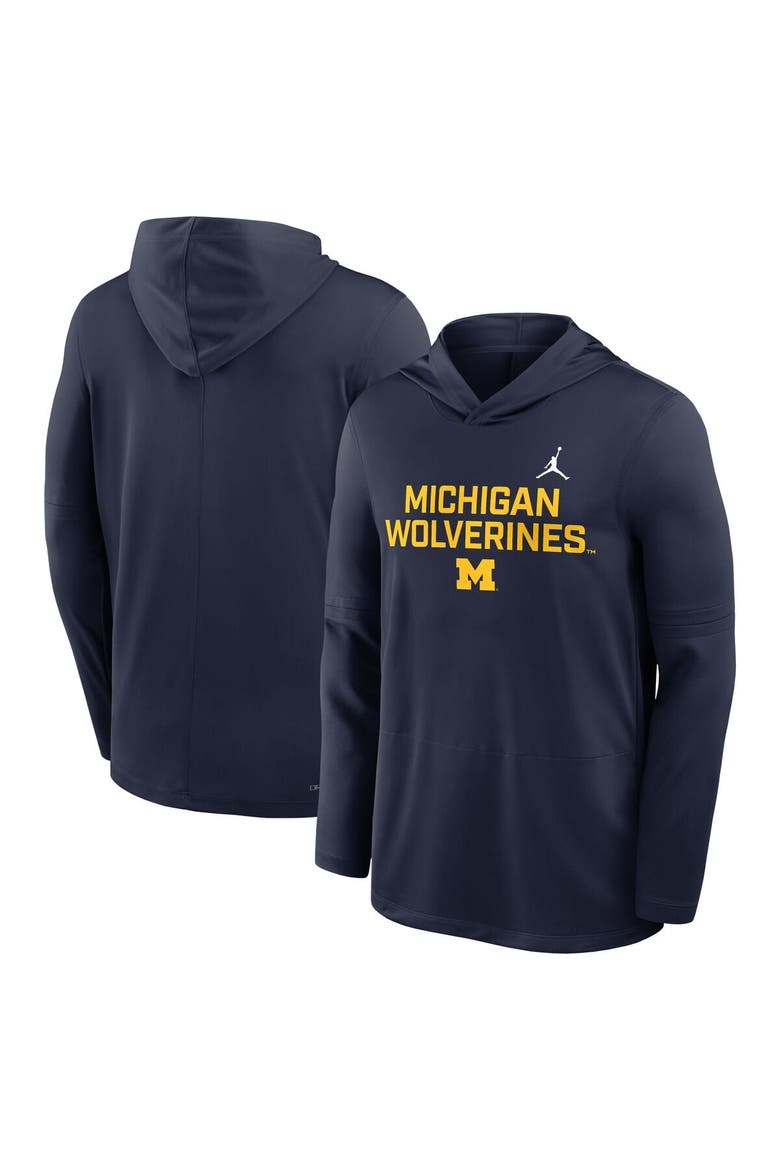 Men's Jordan Brand Navy Michigan Wolverines 2025 Sideline Performance Long Sleeve Hoodie T-Shirt, Alternate, color, Navy