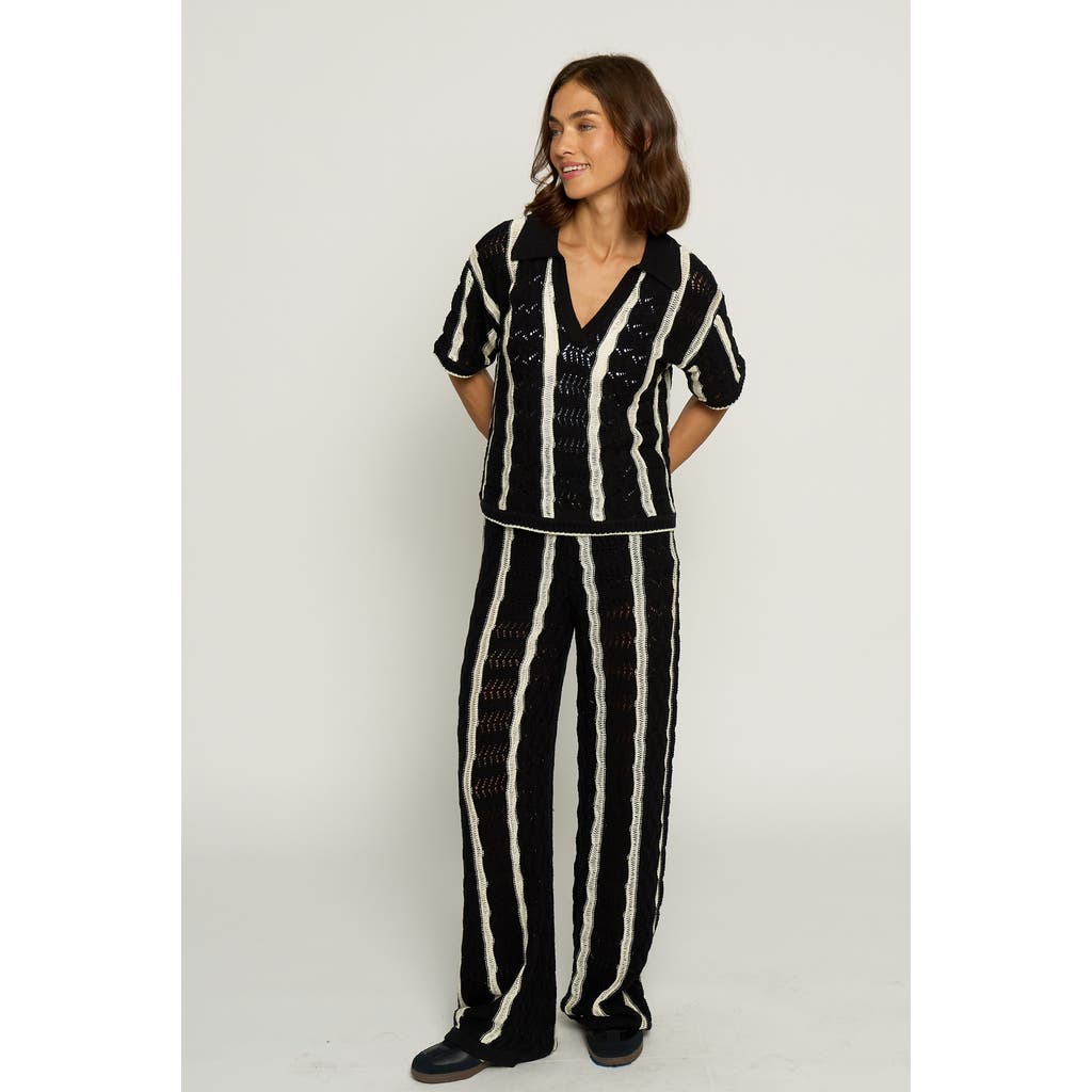 Central Park West Novelty Stitch Polo Pullover Top