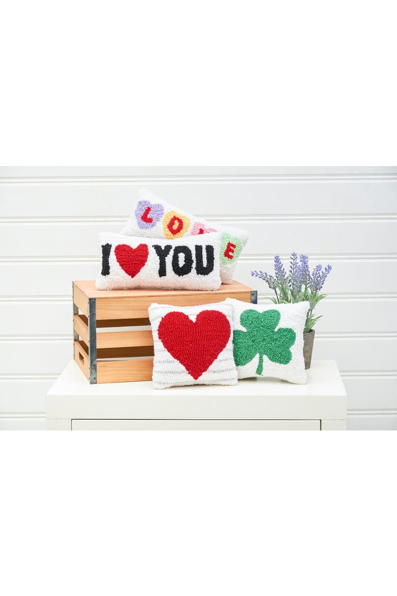 Heart Stripe Mini Valentine's Day Hooked Accent Pillow 8" x 8", Alternate, color, Red