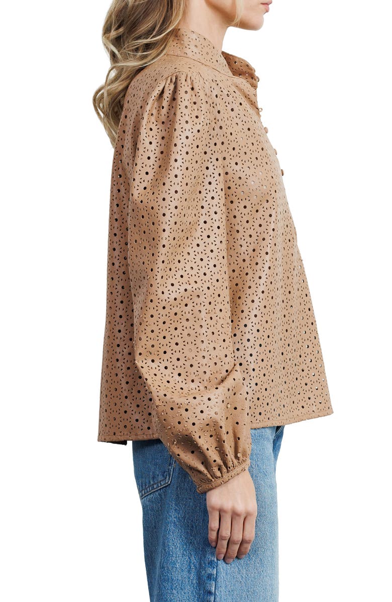 CIEBON Sadie Faux Leather Blouson Sleeve Shirt, Alternate, color, 