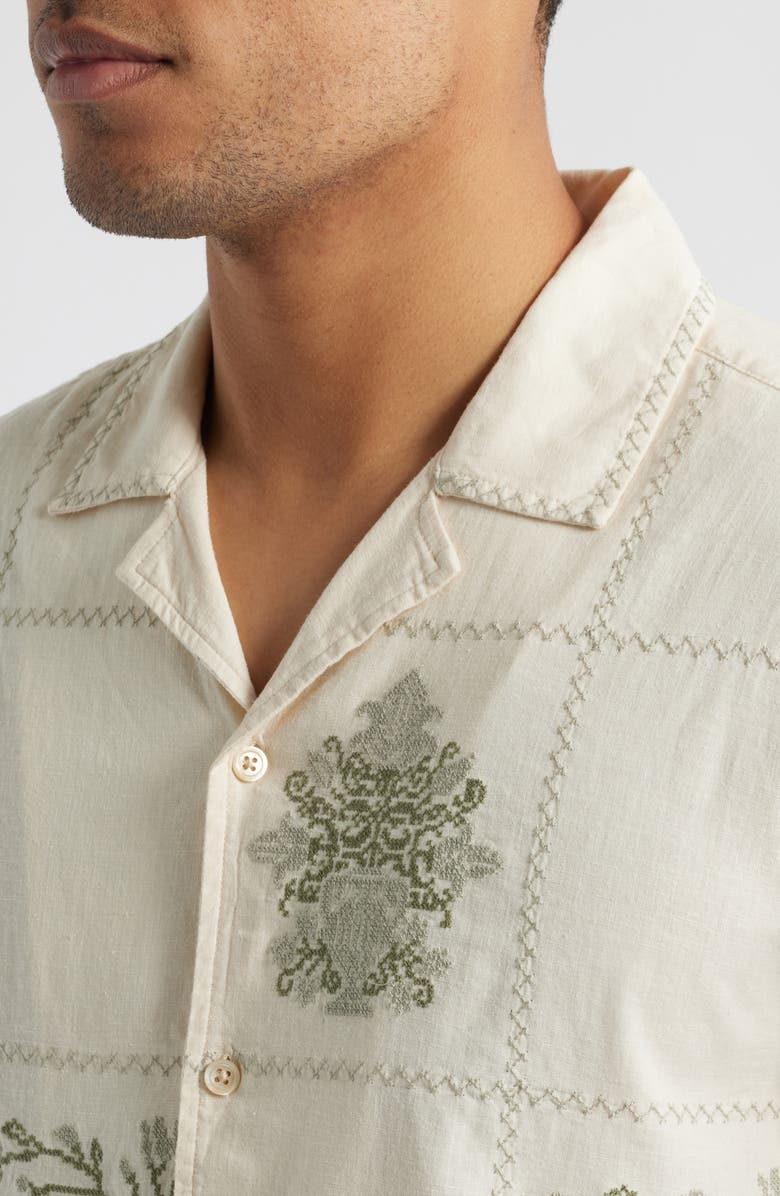 Rails Clairo Linen Blend Camp Shirt, Alternate, color, Cream Squares