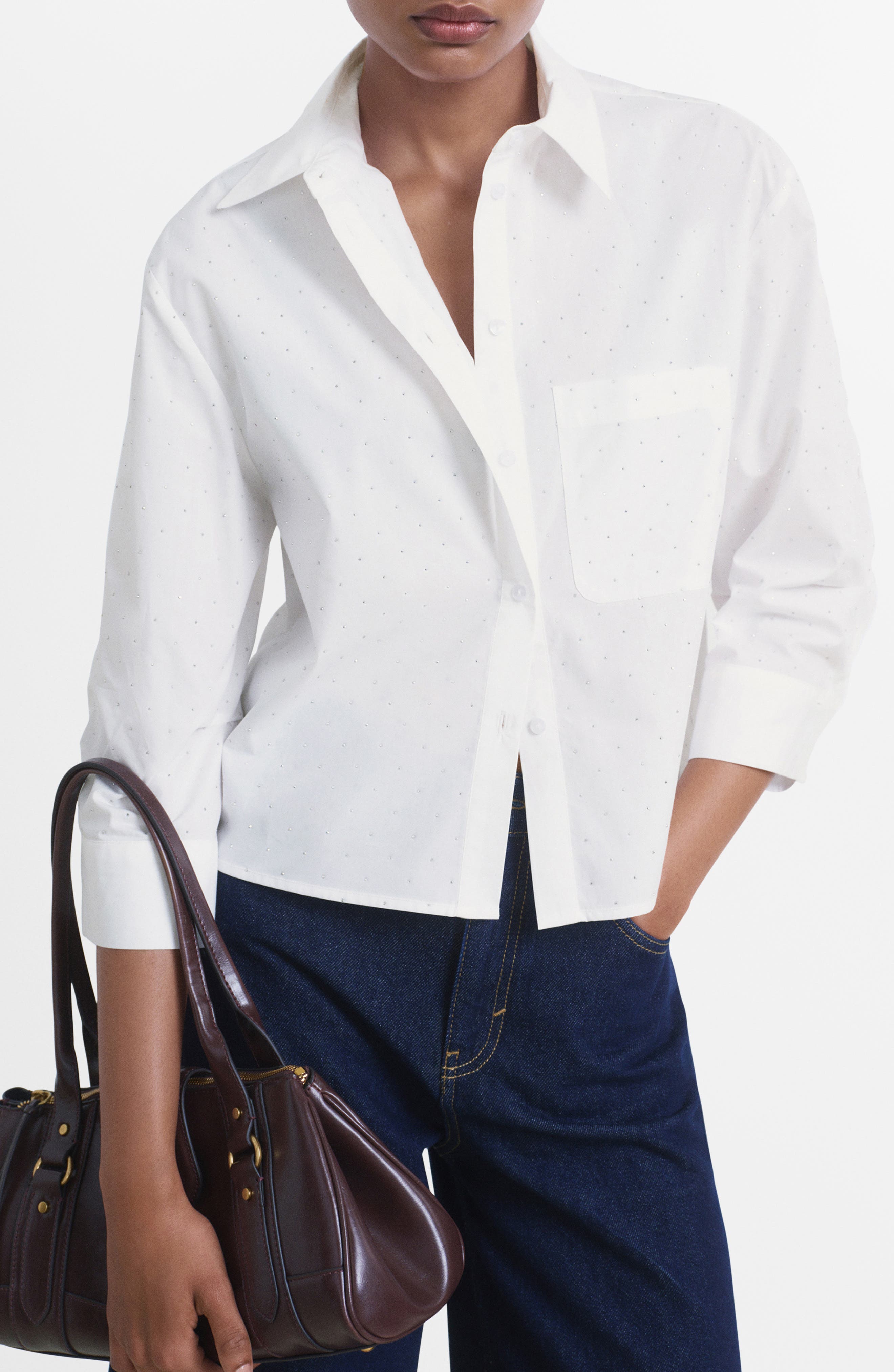 MANGO Embellished Stripe Button-Up Shirt