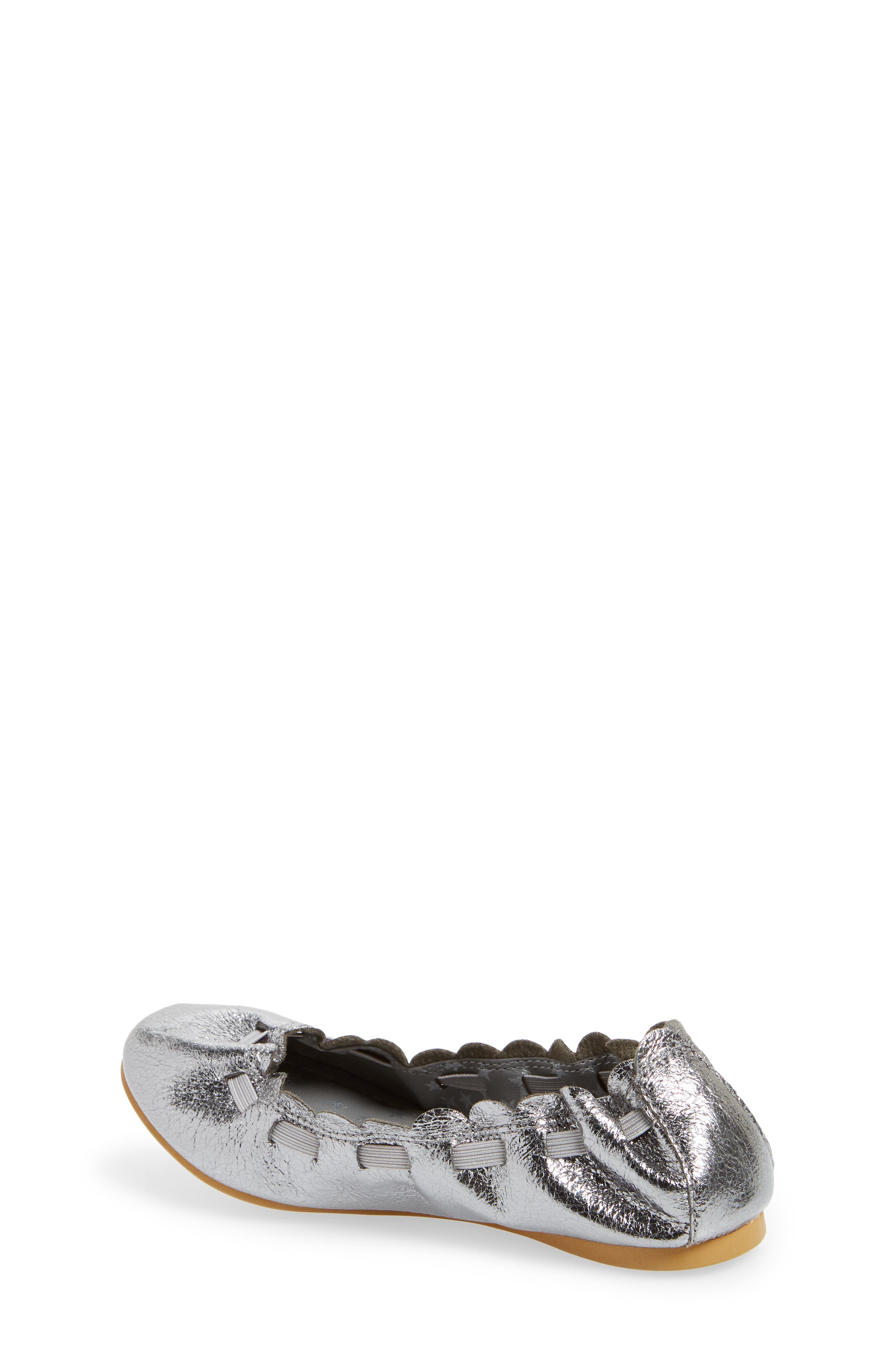 Scalloped Ballet Flat, Alternate, color, PEWTER CRACKLE FAUX LEATHER
