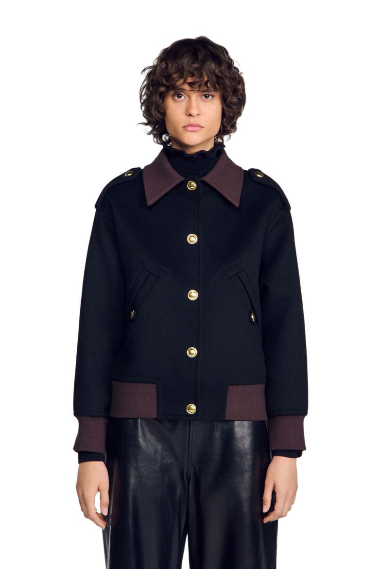Short coat with contrast collar, Alternate, color, Black