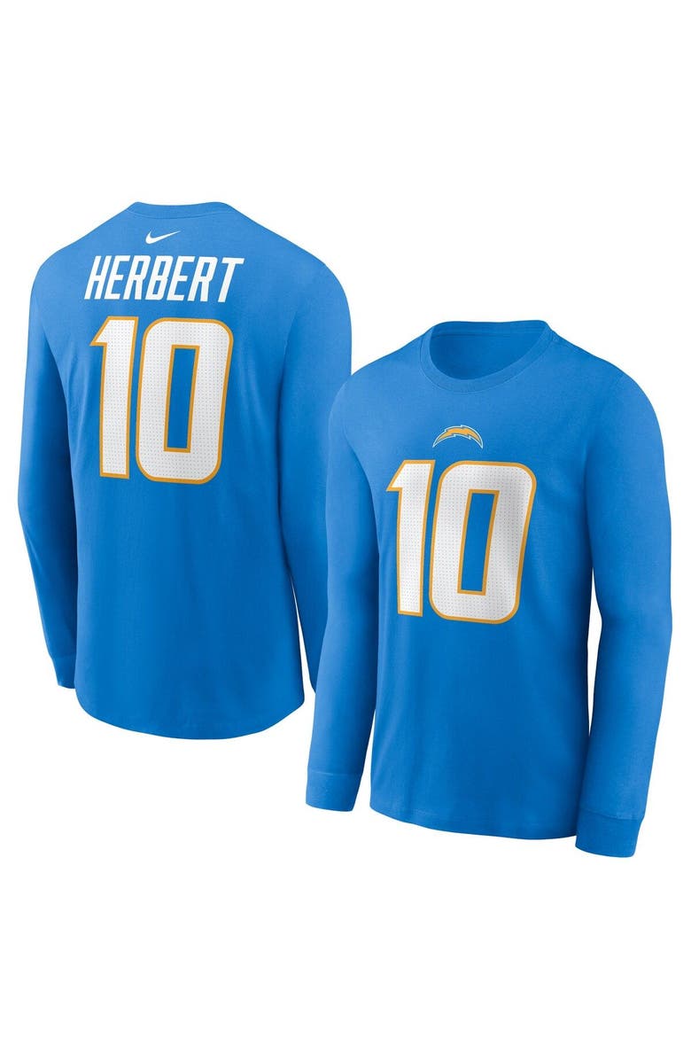 Nike Men's Nike Justin Herbert Powder Blue Los Angeles Chargers Player Name & Number Long Sleeve T-Shirt, Main, color, Powder Blue