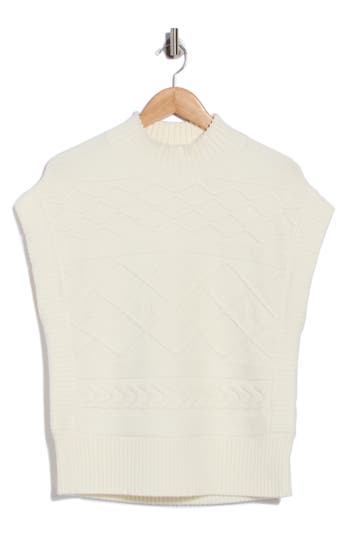Cyrus Mock Neck Cable Knit Vest In Cream