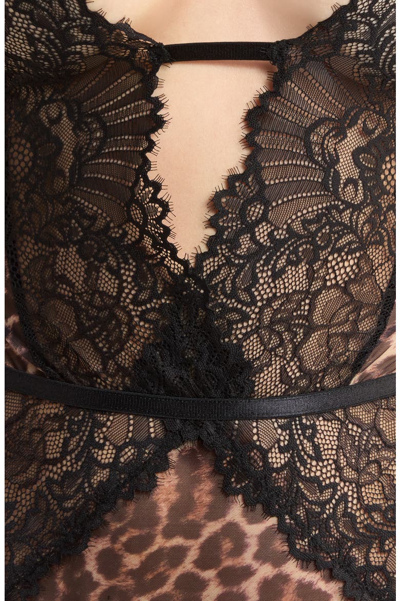 Alexandra Lace Halter Bodysuit, Alternate, color, LEOPARD