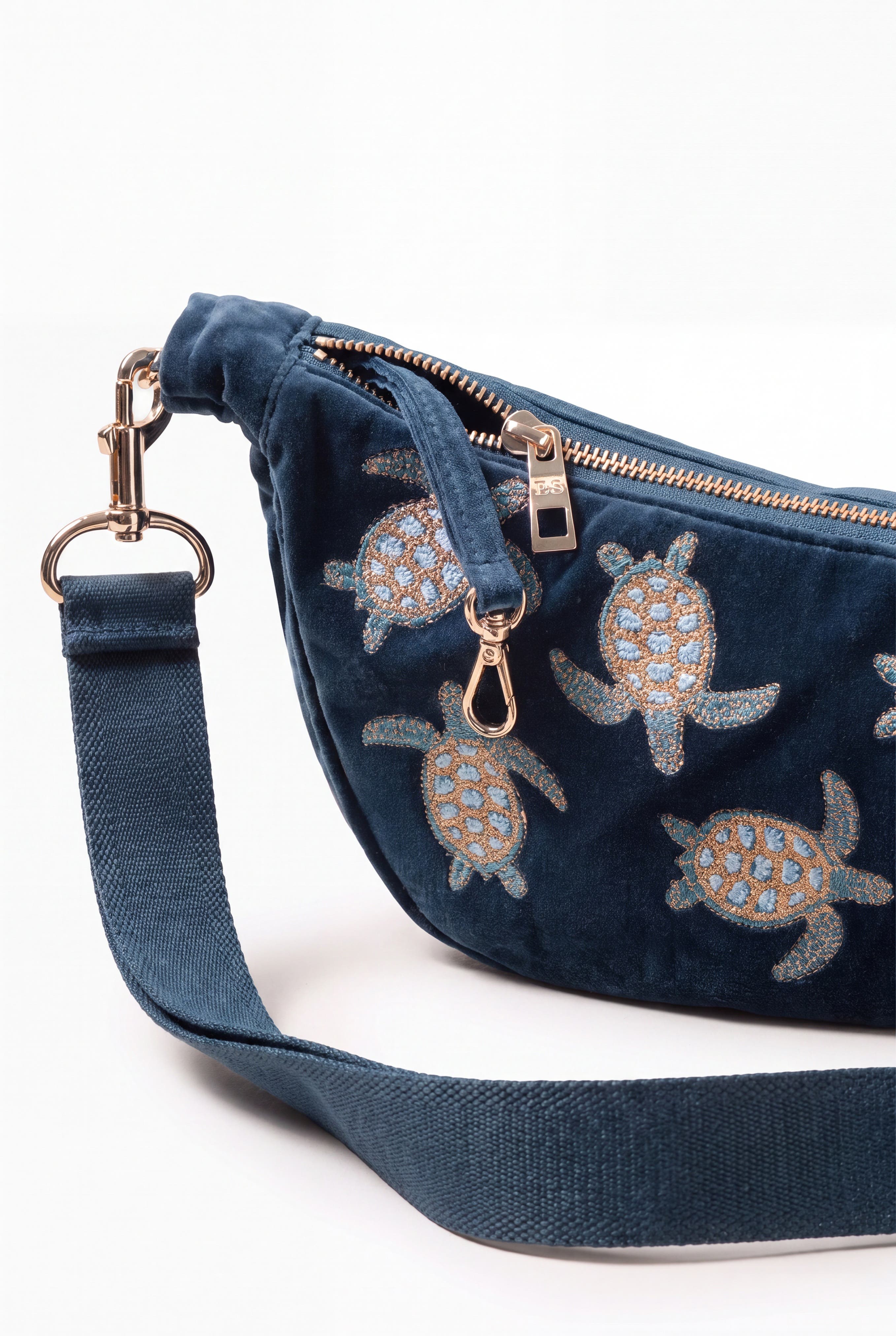 Turtle Conservation Velvet Crossbody Sling Bag, Alternate, color, Marine Navy
