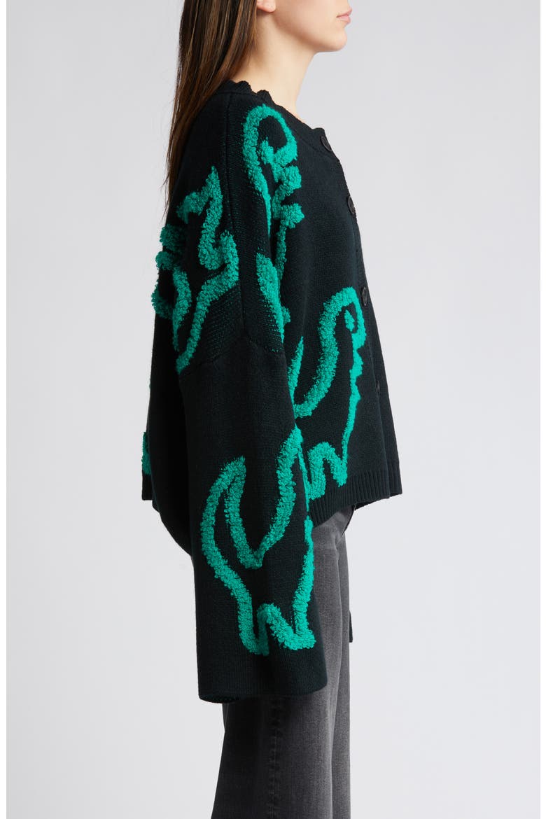 Rawr T-Rex Jacquard Cardigan, Alternate, color, BLACK