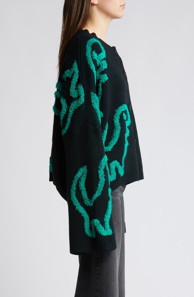 Dressed in Lala Rawr T-Rex Jacquard Cardigan, Alternate, color, Black