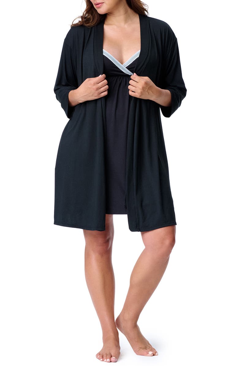 MOTHERHOOD MATERNITY Motherhood Women's Maternity Robe and Nursing Chemise Sleep Set, Main, color, Core Black