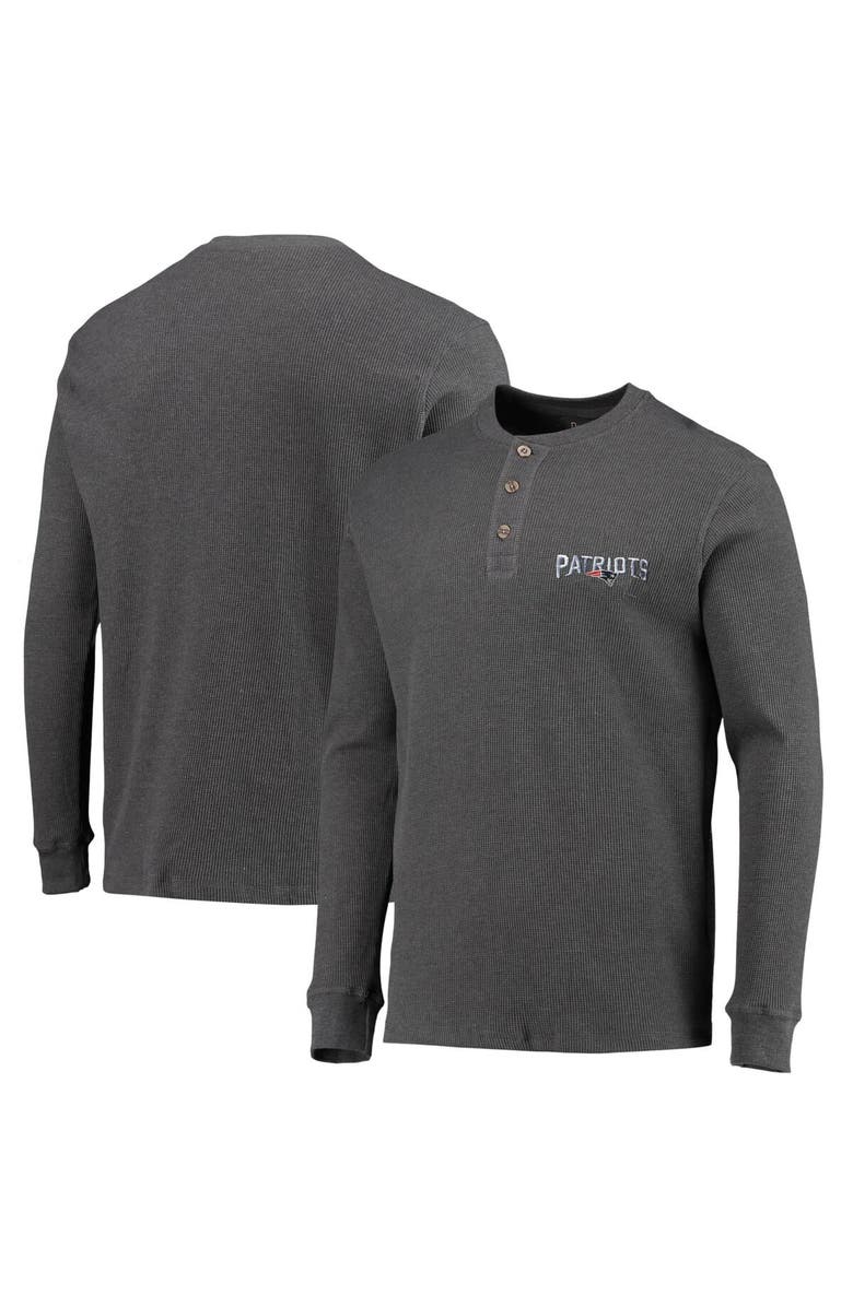 DUNBROOKE Men's Dunbrooke Heathered Gray New England Patriots Logo Maverick Thermal Henley Long Sleeve T-Shirt, Main, color, Heather Gray