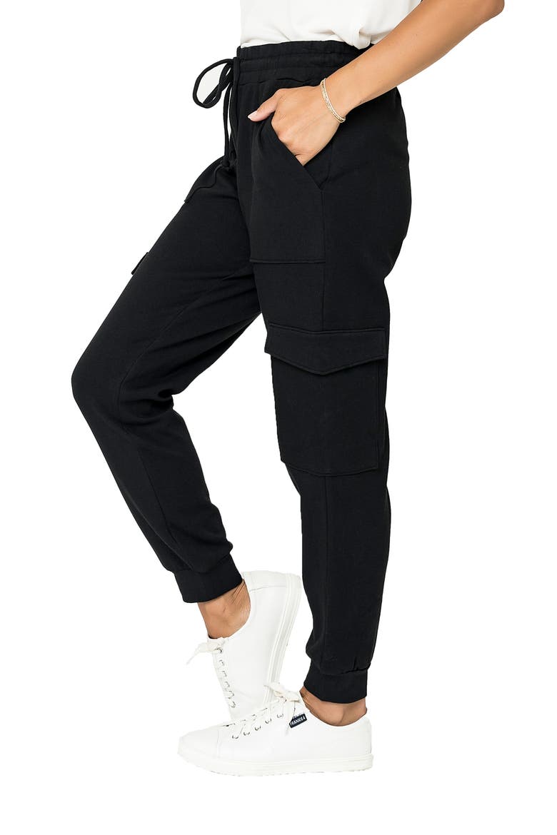 Gigi Essential Soft Stretch Cotton Ponte Cargo Joggers, Alternate, color, BLACK