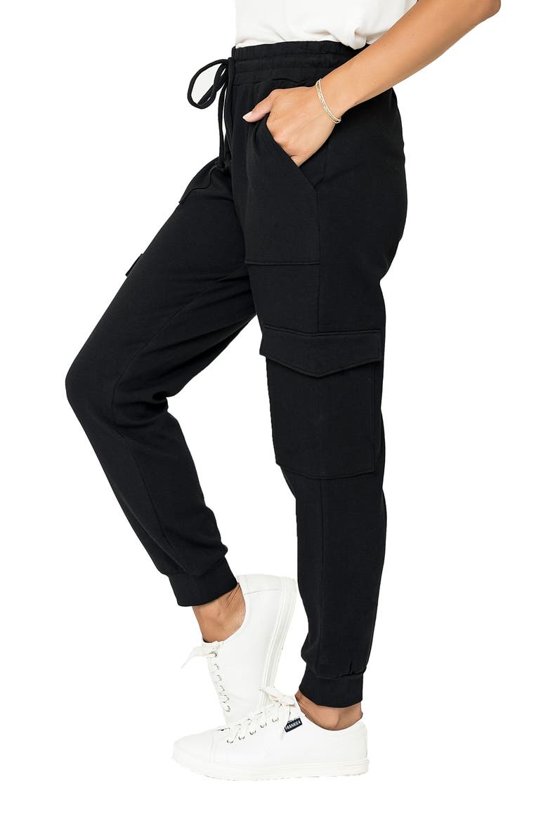 GIBSONLOOK Gigi Essential Soft Stretch Cotton Ponte Cargo Joggers, Alternate, color, Black