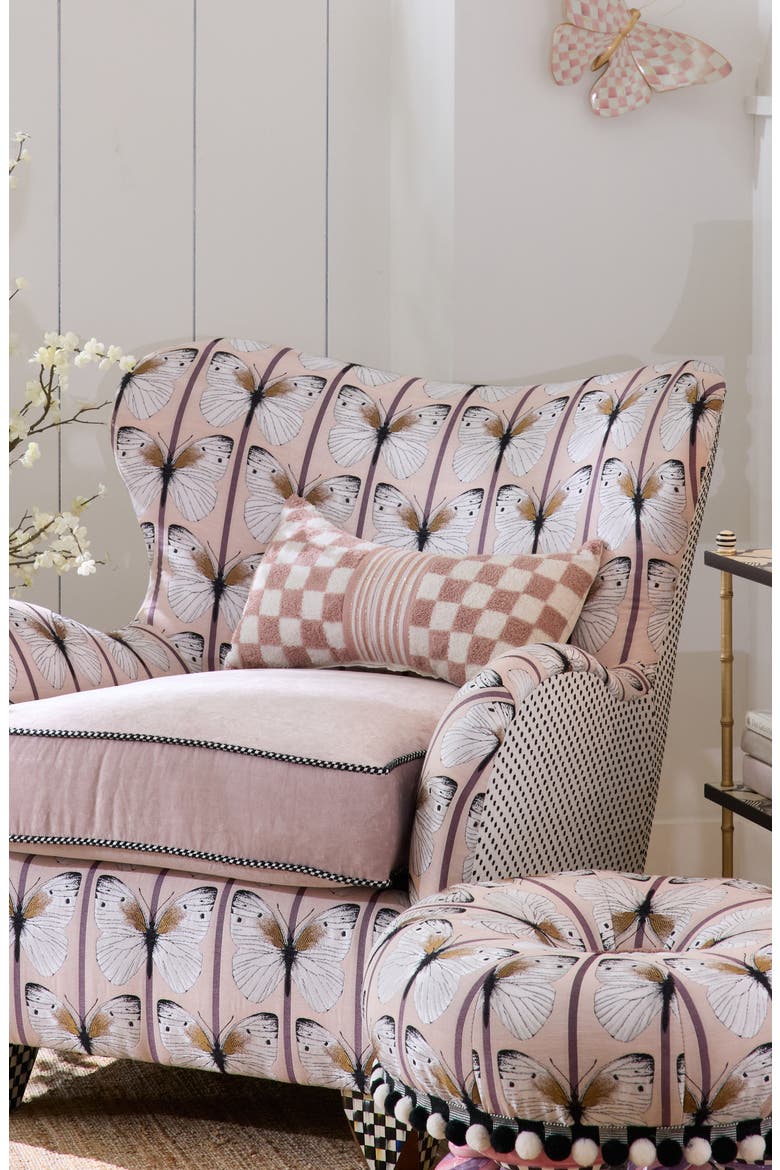 Pink Check Chenille Bow Throw Pillow, Alternate, color, PINK