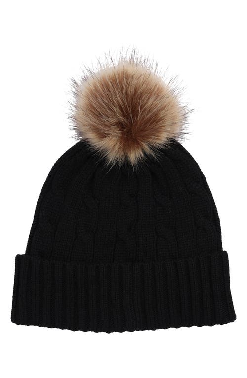 Ralph Lauren Lauren Cable Stitch Crew Patch Pompom Beanie In Black