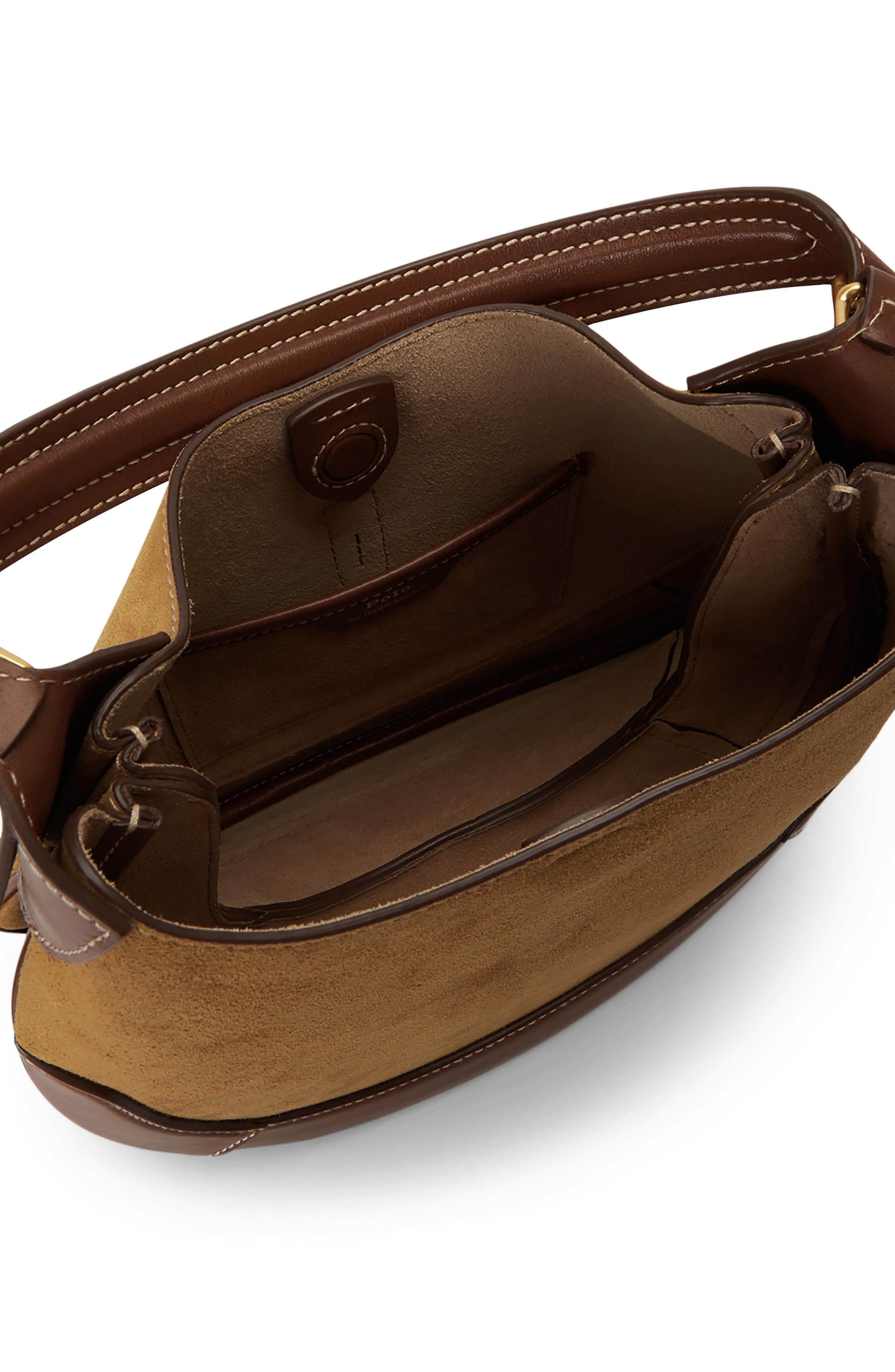 Small Polo ID Suede & Leather Shoulder Bag, Alternate, color, CLAY/ TOBACCO