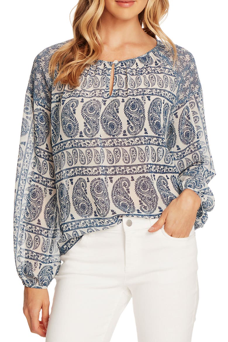 Paisley Chiffon Blouse, Main, color, DUSK BLUE