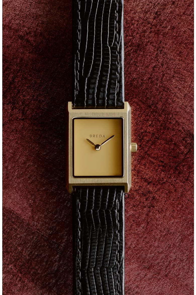 Small Virgil Leather Strap Goldtone Tank Watch, 20mm x 26mm, Alternate, color, GOLD