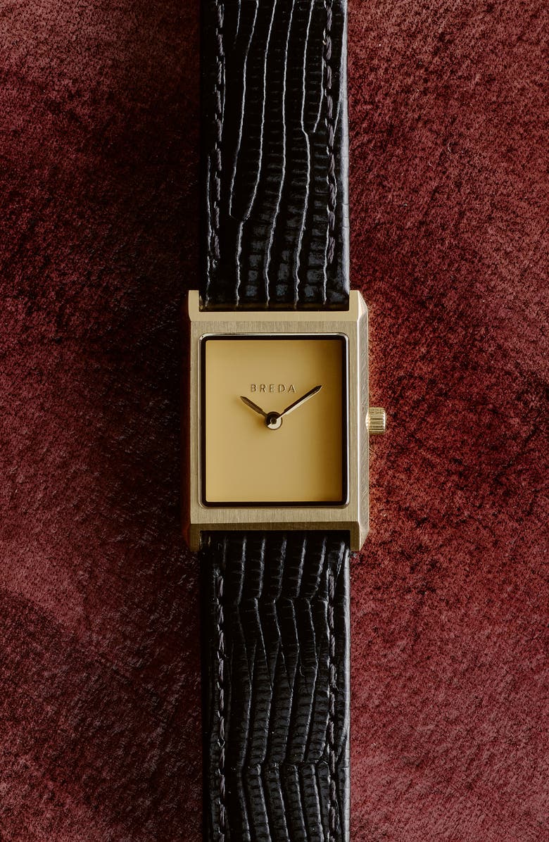 BREDA Small Virgil Leather Strap Goldtone Tank Watch, 20mm x 26mm, Alternate, color,