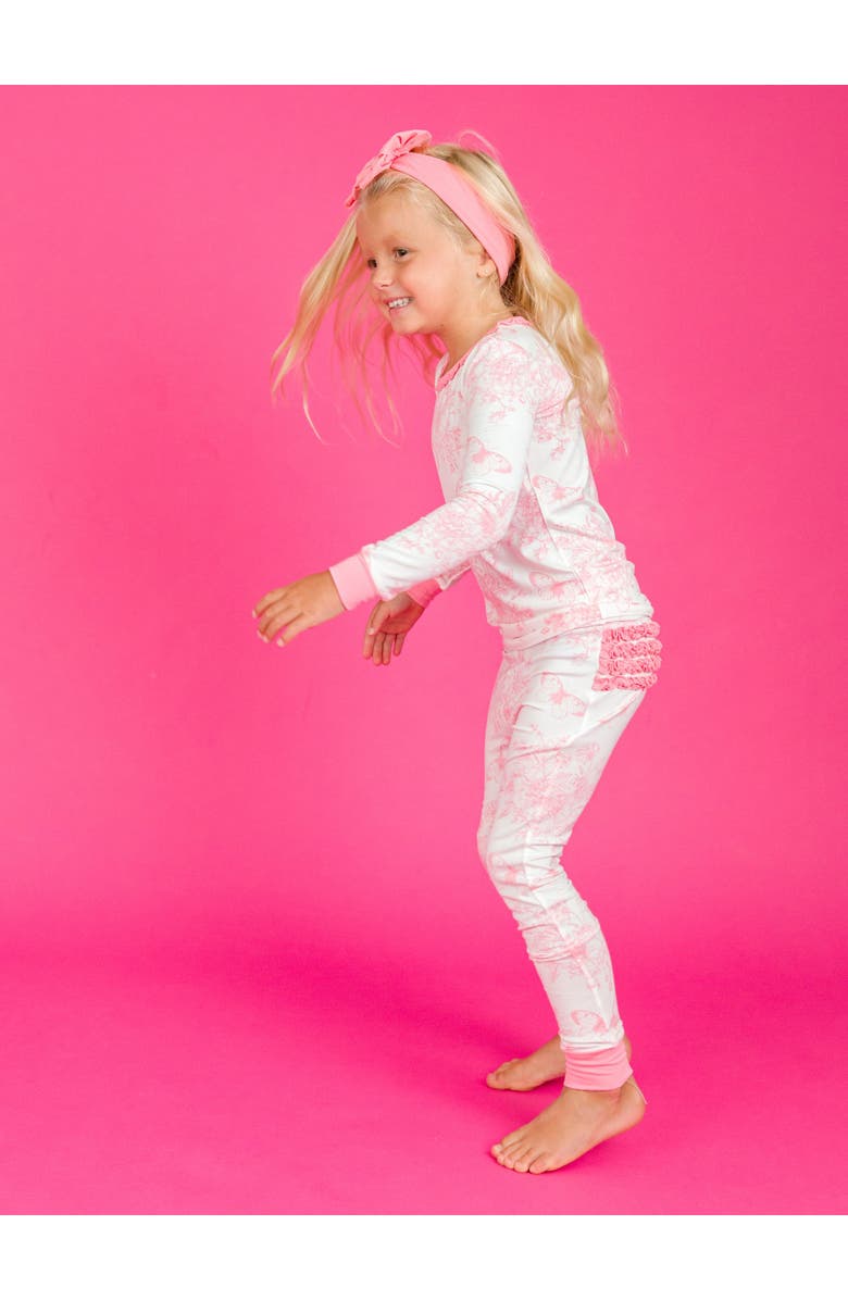RuffleButts SoftSnooze Toddler Girls Ruffle Long Sleeve Pajama Set, Alternate, color, Bubblegum Pink Butterfly Toile