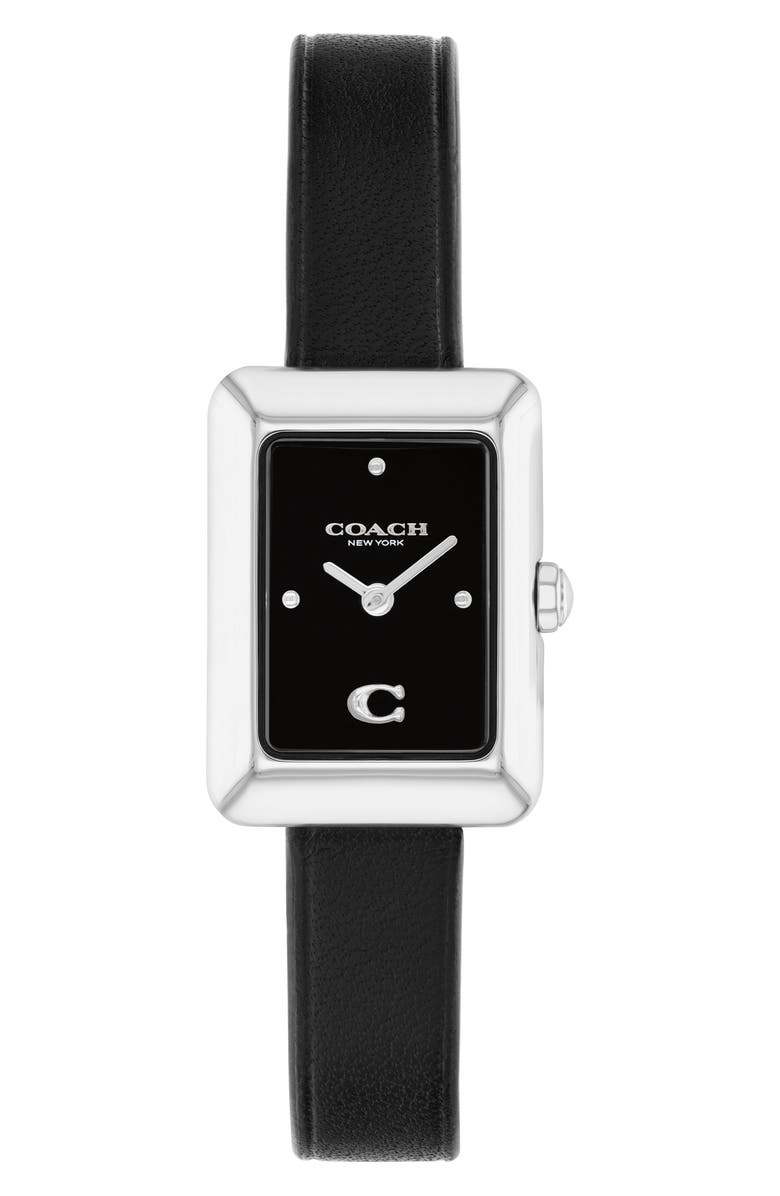 COACH Mara Leather Strap Watch, 22mm x 30mm, Main, color, Black
