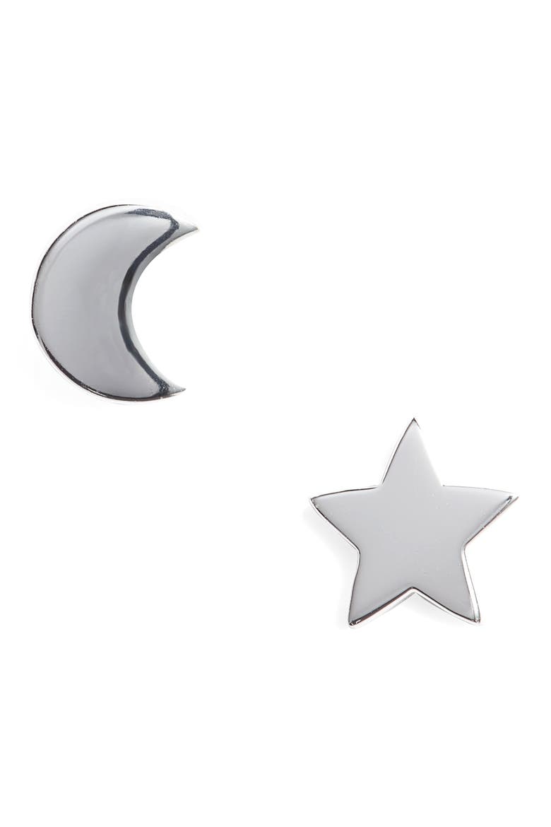 Argento Vivo Moon & Star Stud Earrings, Main, color, SILVER