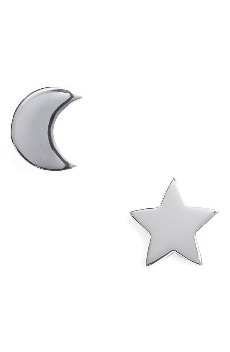 Argento Vivo Sterling Silver Argento Vivo Moon & Star Stud Earrings, Main, color,