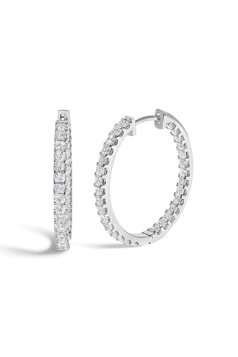 14K White Gold 3.00 Cttw Princess Diamond Inside Out Elongated Hoop Earrings, Main, color, White Gold