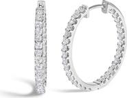 Haus of Brilliance 14K White Gold 3.00 Cttw Princess Diamond Inside Out Elongated Hoop Earrings