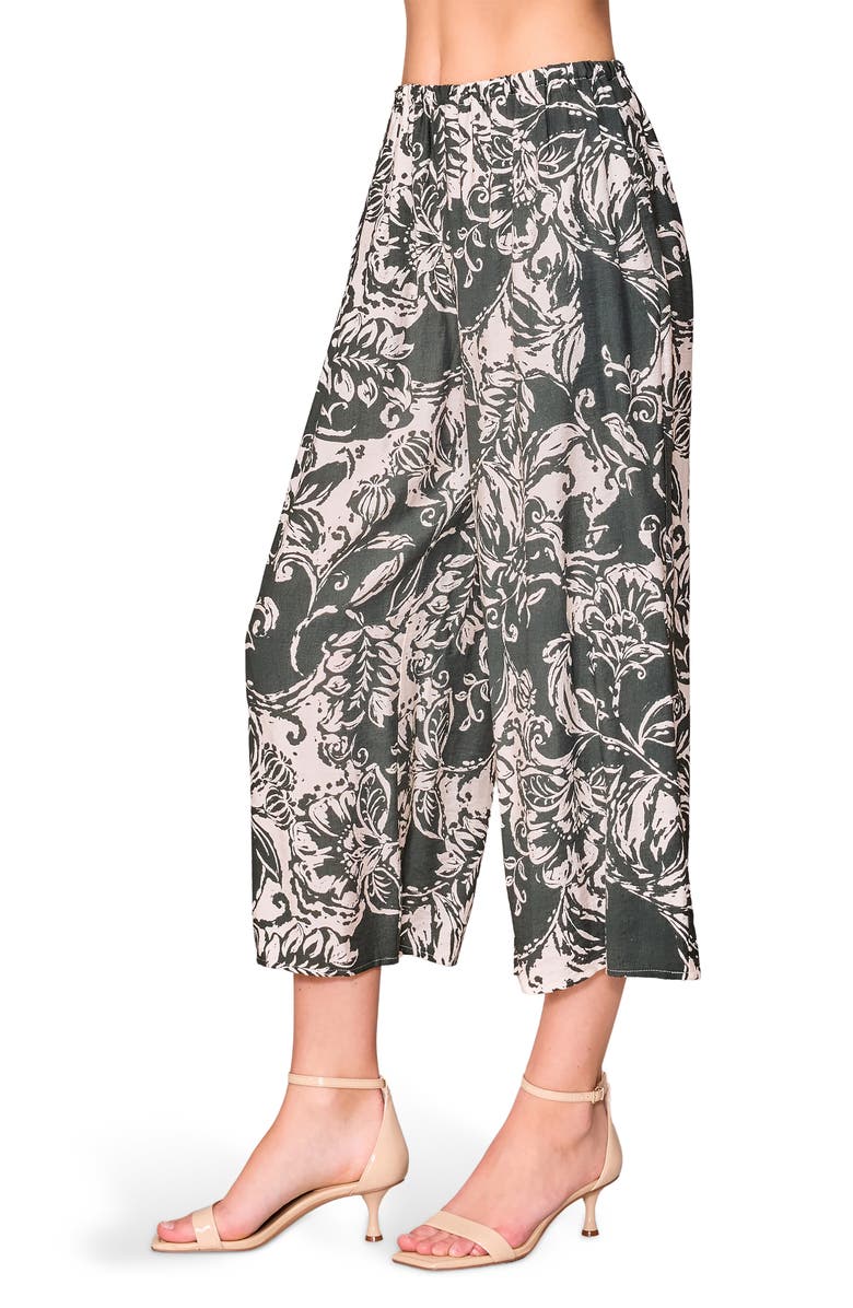 MELLODAY Print Crop Pull-On Wide Leg Pants, Alternate, color, Olive Ivory