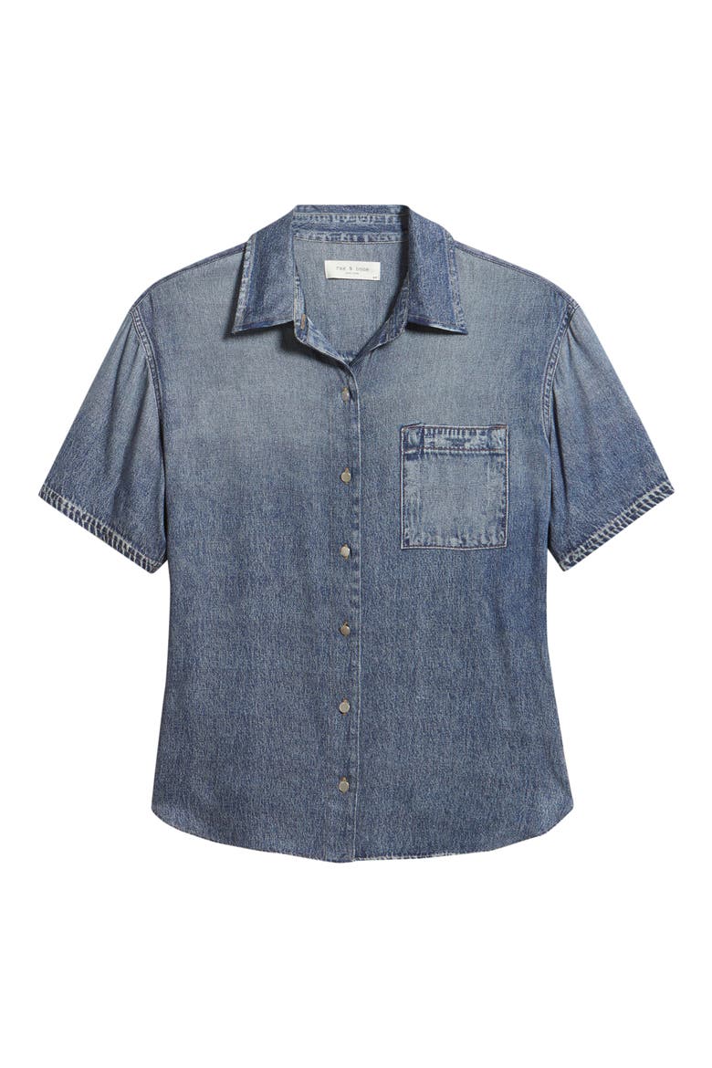 rb Miramar Slink Lounge Connie Trompe L'Oeil Faux Denim Button-Up Shirt, Alternate, color, LAGOON