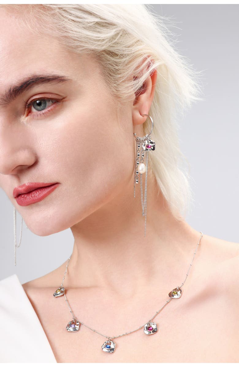 Classicharms Iris Freshwater Pearl and Cubic Zirconia Radiant Reverie Cascade Hoop Earrings, Alternate, color, Silver/Hot Pink