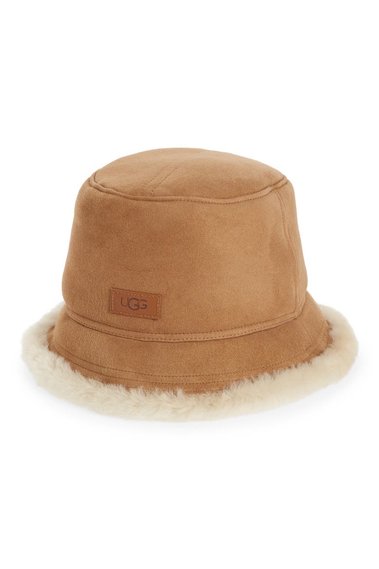 Men's Genuine Shearling Bucket Hat, Main, color, CHESTNUT