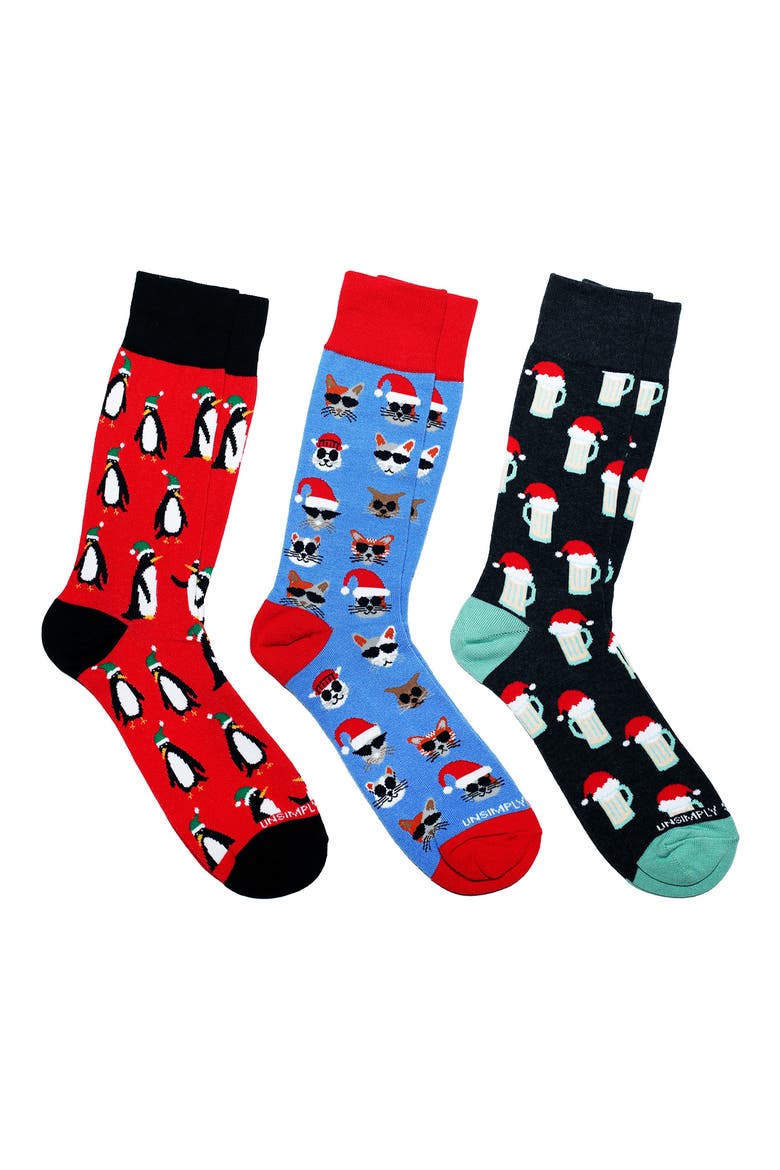 Assorted 3-Pack of Crew Socks, Main, color, RED MULTI