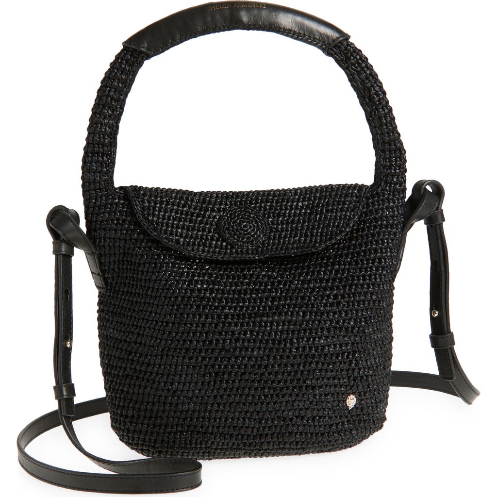 Helen Kaminski Yala Raffia Mini Shoulder Bag In Charcoal/black