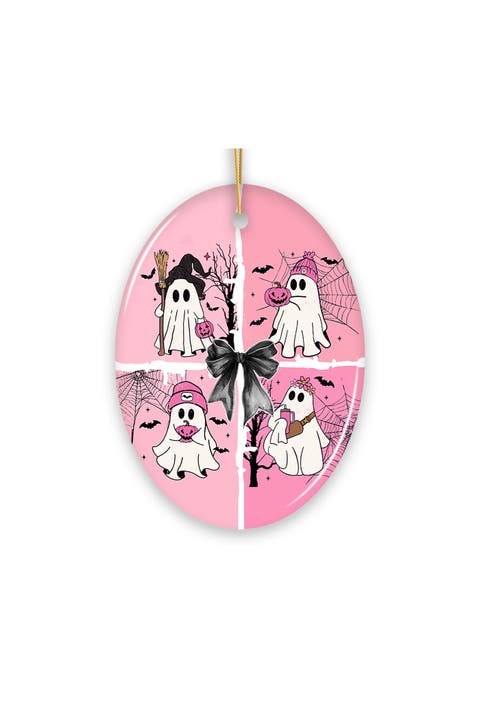 Pink Halloween Ghosts Bow Ceramic Ornament